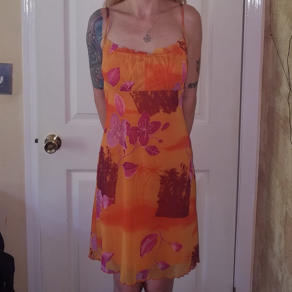 California Concepts orange tropical print dress
